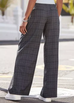Buffalo Check Wide Leg Trousers -Sunbeach Style Shop Buffalo Check Wide Leg Trousers24526257FRSP W01