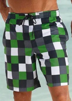 Buffalo Checked Swim Shorts -Sunbeach Style Shop Buffalo Checked Swim Shorts813786FRSP