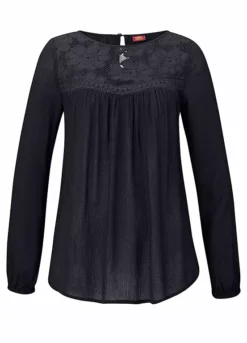 Buffalo London Lace Neck Long Sleeve Top -Sunbeach Style Shop Buffalo London Lace Neck Long Sleeve Top608390FRSC
