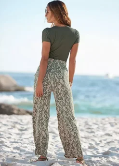 Buffalo Printed Wide Leg Jersey Trousers -Sunbeach Style Shop Buffalo Printed Wide Leg Jersey Trousers92463041FRSP W02