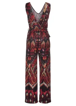 Buffalo V-Neck Patterned Jumpsuit -Sunbeach Style Shop Buffalo V Neck Patterned Jumpsuit43948266FRSC W01