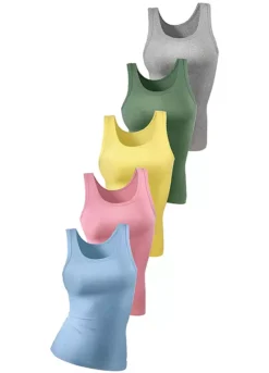 Petite Fleur Pack Of 5 Fine Rib Vests -Sunbeach Style Shop Petite Fleur Pack of 5 Fine Rib Vests707735FRSC