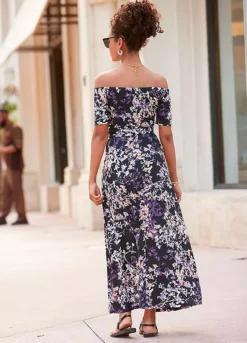 Vivance Floral Bardot Maxi Dress -Sunbeach Style Shop Vivance Floral Bardot Maxi Dress69329813FRSP W01