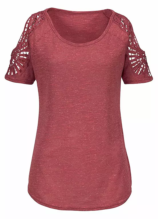 Vivance Lace Insert Cold Shoulder Top 2 Vivance Lace Insert Cold Shoulder Top - Image 2