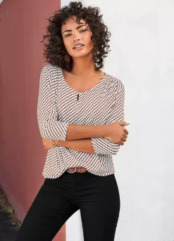 Vivance Print Cropped-Length Sleeve Top -Sunbeach Style Shop Vivance Print Cropped Length Sleeve Top81797900FRSP