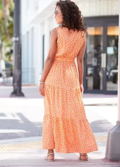 Vivance Printed Sleeveless Maxi Dress -Sunbeach Style Shop Vivance Printed Sleeveless Maxi Dress54517949FRSP W01