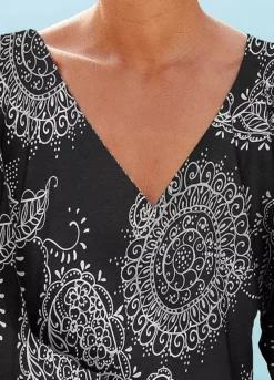 Vivance Quarter Sleeve Top -Sunbeach Style Shop Vivance Quarter Sleeve Top87191748FRSP W01