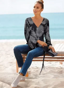 Vivance Quarter Sleeve Top -Sunbeach Style Shop Vivance Quarter Sleeve Top87191748FRSP W02