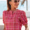 Vivance Short Sleeve Checked Blouse