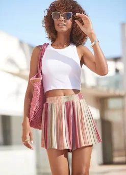 Vivance Striped Pleated Shorts -Sunbeach Style Shop Vivance Striped Pleated Shorts67917057FRSP W02